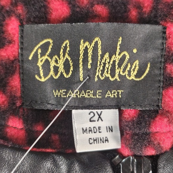 Bob Mackie Fleece Zip Front Jacket‎ Womens 2X Red Wearable Art Boho Faux Leather - Picture 5 of 16